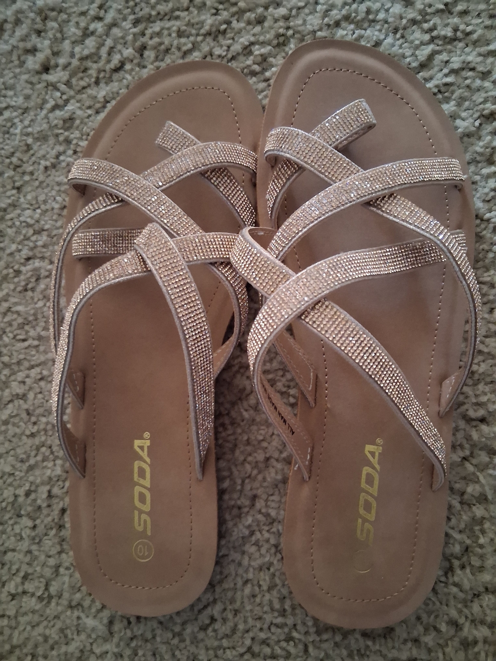 Soda Sparkling Tan Crisscross Slide Sandals